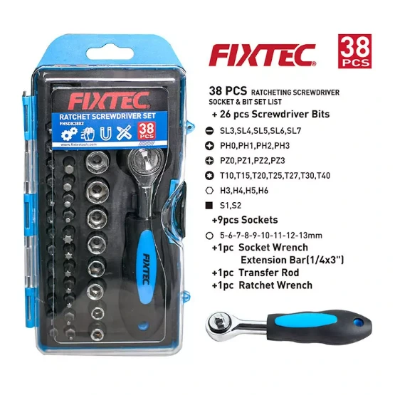 Fixtec 38PCS Rachet Socket Set