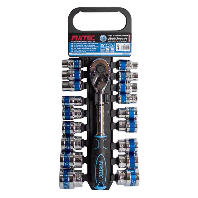 Fixtec 32pcs 1/2" Drive Metric Socket Set