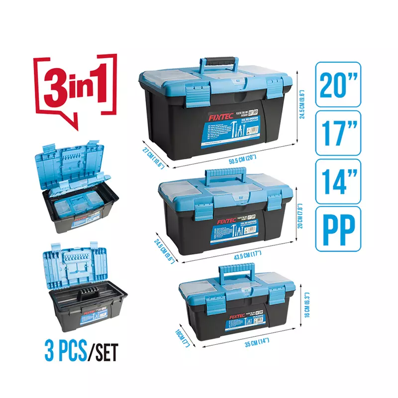 [FHTB003] FIXTEC 3 PLASTIC TOOL BOXES SET