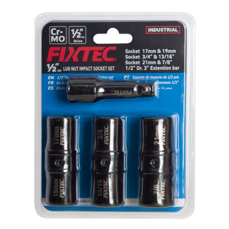 Fixtec 4pcs 1/2" Dr.Lug Nut Impact Socket Set
