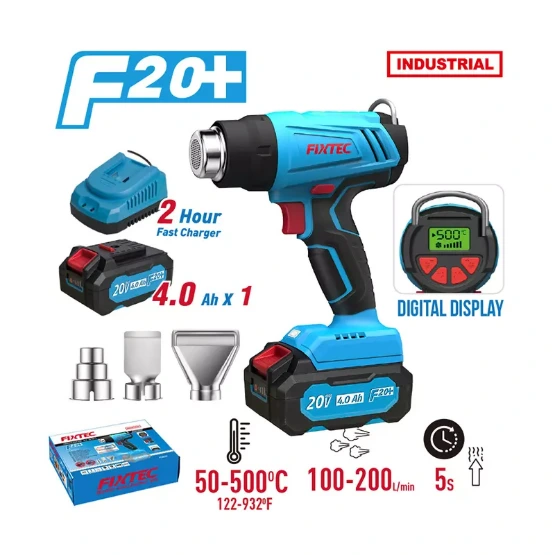 FIXTEC 20V Cordless Heat Gun Kit (With 1x 4Ah Battery and Fast Charger)